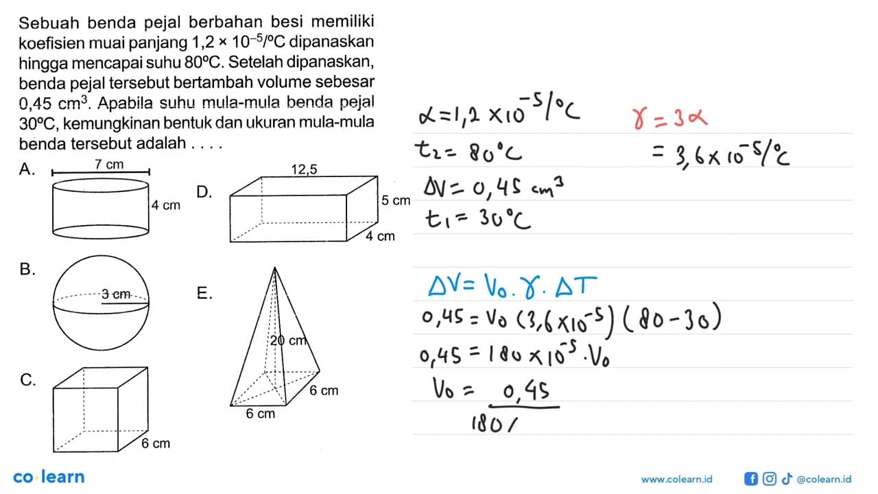 Sebuah benda pejal berbahan besi memiliki koefisien muai