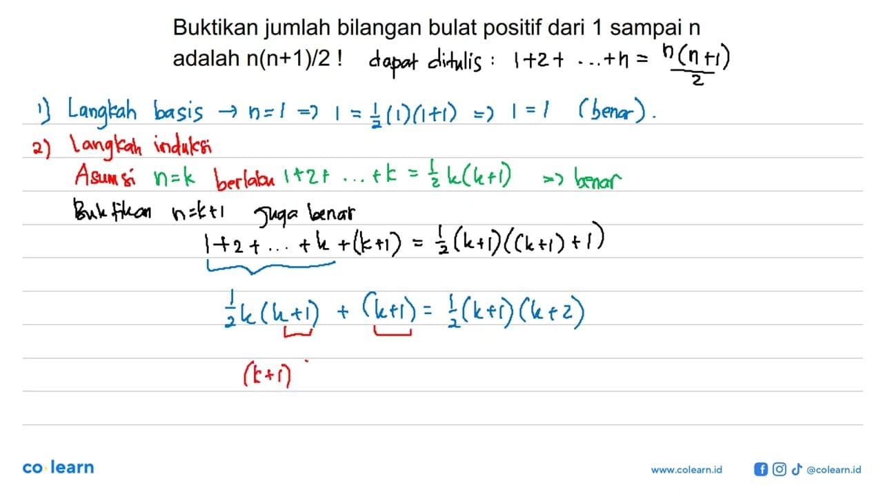 Buktikan jumlah bilangan bulat positif dari 1 sampai n