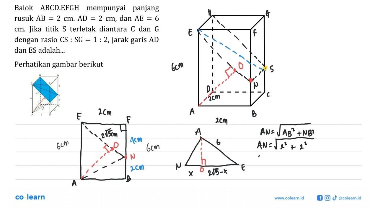 Balok ABCD.EFGH mempunyai panjang rusuk AB=2 cm. AD=2 cm,