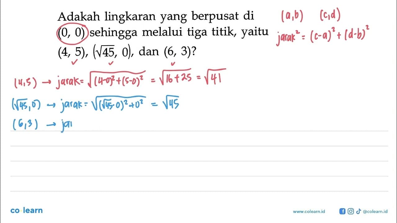 Adakah lingkaran yang berpusat di (0,0) sehingga melalui