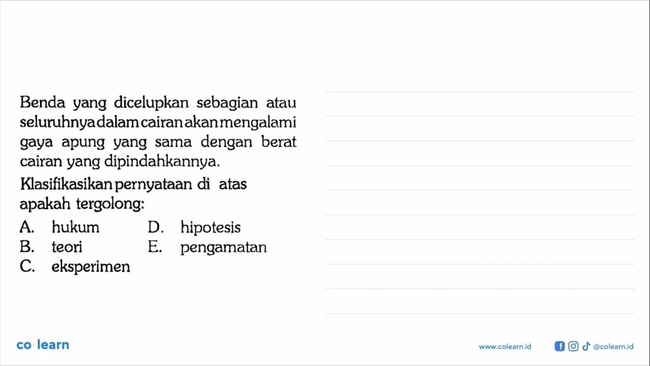 Benda yang dicelupkan sebagian atau seluruhnya dalam cairan