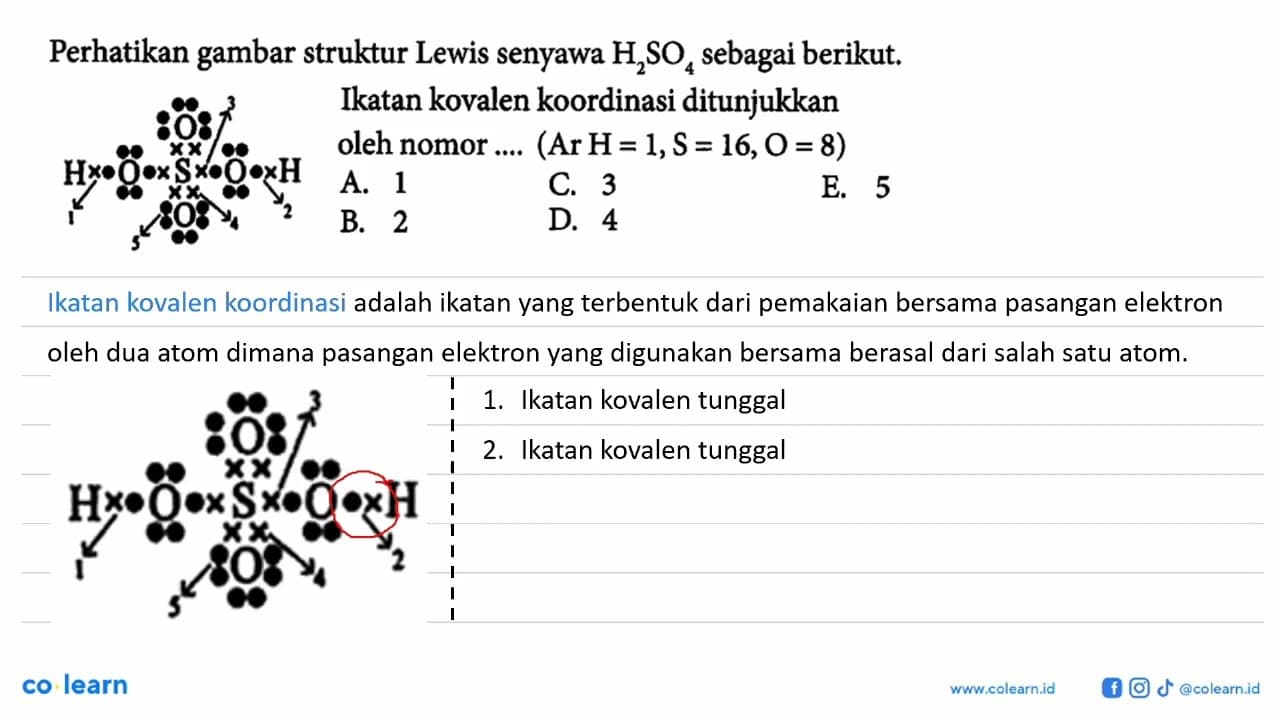 Perhatikan gambar struktur Lewis senyawa H2SO4 sebagai