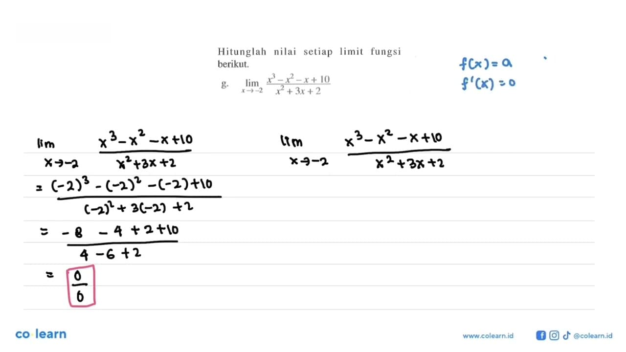 Hitunglah nilai setiap limit fungsi berikut. g. limit x->-2