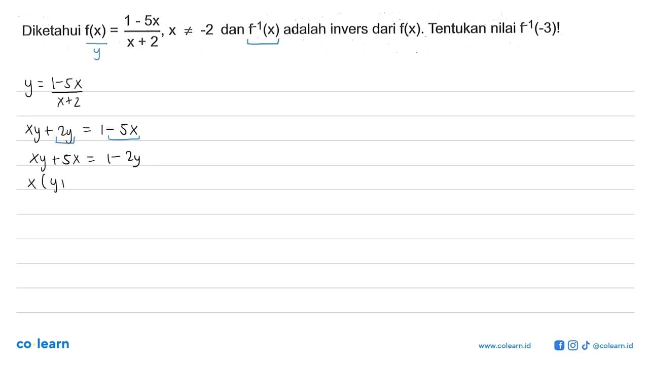 Diketahui f(x)=(1-5x)/(x+2), x=/=-2 dan f^-1(x) adalah