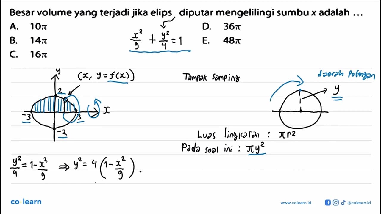 Besar volume yang terjadi jika elips diputar mengelilingi