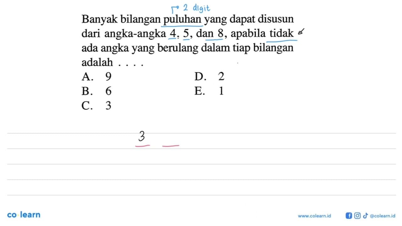 Banyak bilangan puluhan yang dapat disusun dari angka-angka