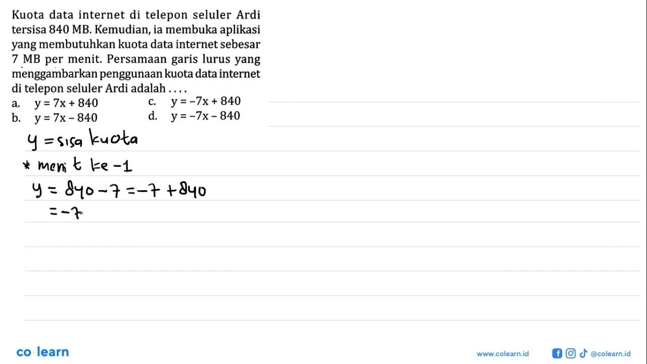 Kuota data internet di telepon seluler Ardi tersisa 840 MB.