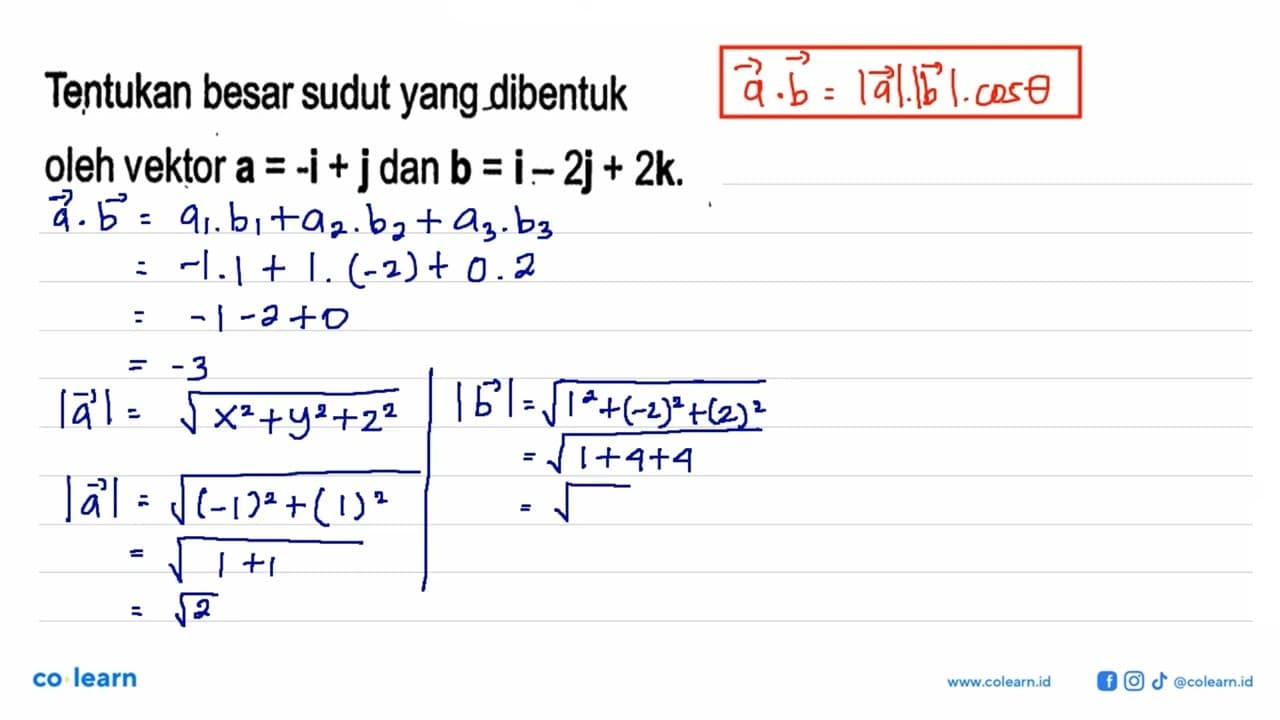 Tentukan besar sudut yang dibentuk oleh vektor a=- i+j dan