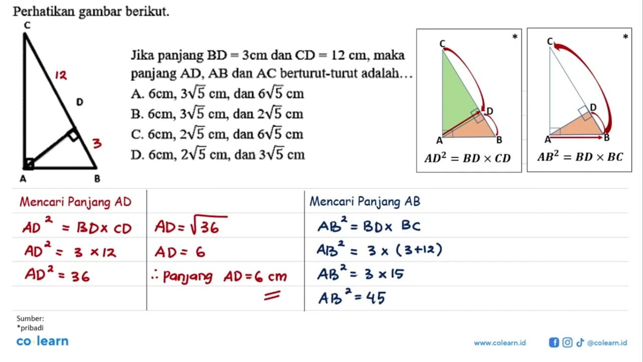 Perhatikan gambar berikut. C D A B Jika panjang BD = 3 cm