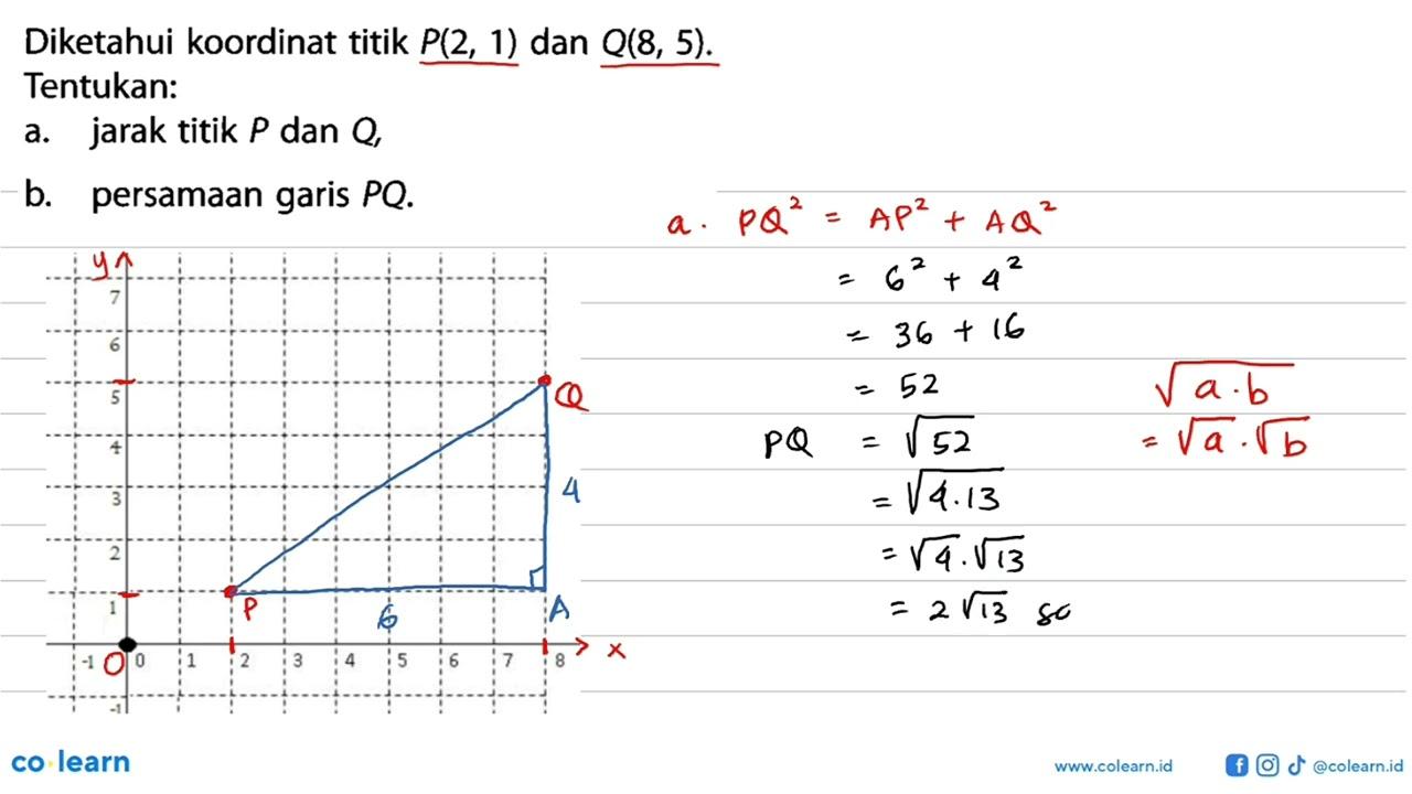 Diketahui koordinat titik P(2, 1) dan Q(8, 5) Tentukan: a.