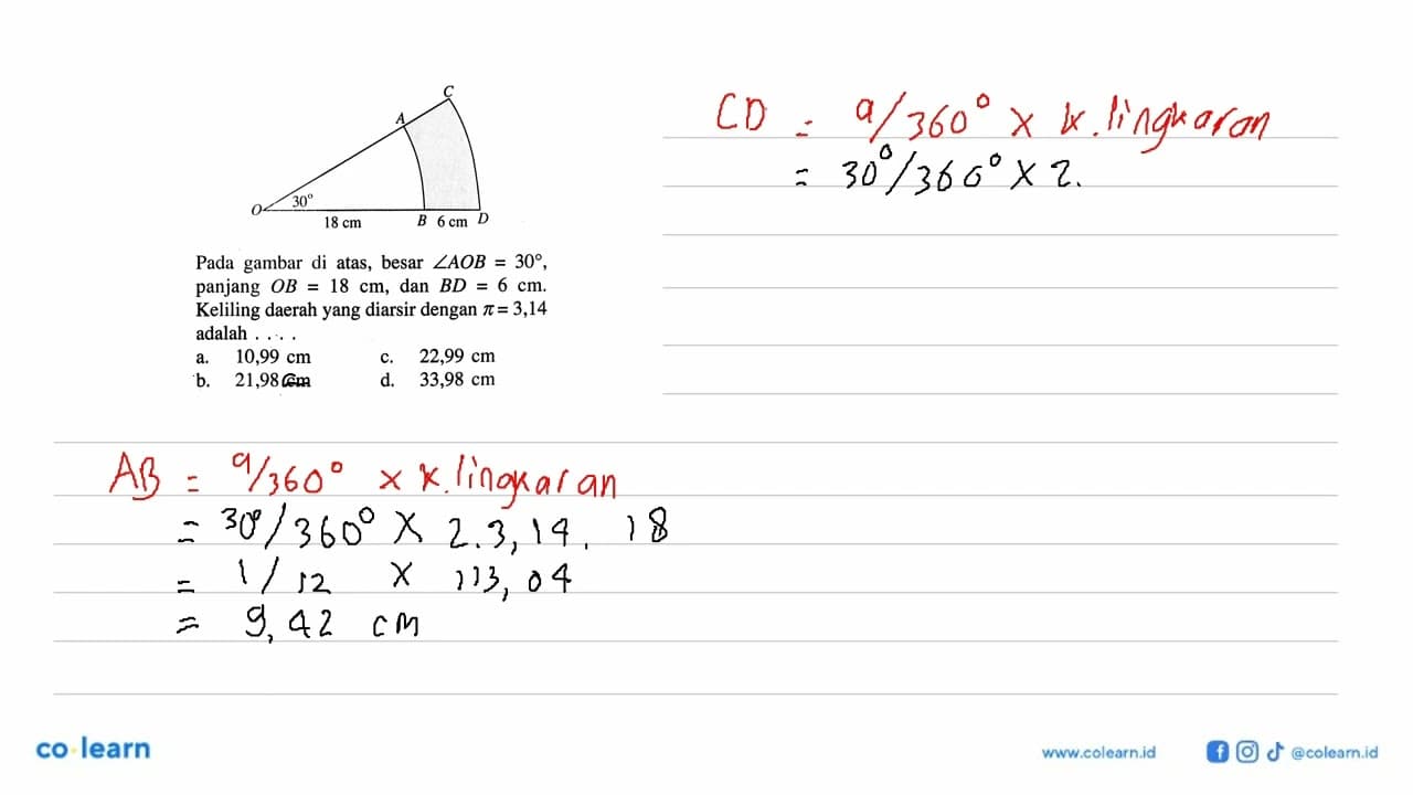 C A O 30 18 cm B 6 cm DPada gambar di atas, besar sudut