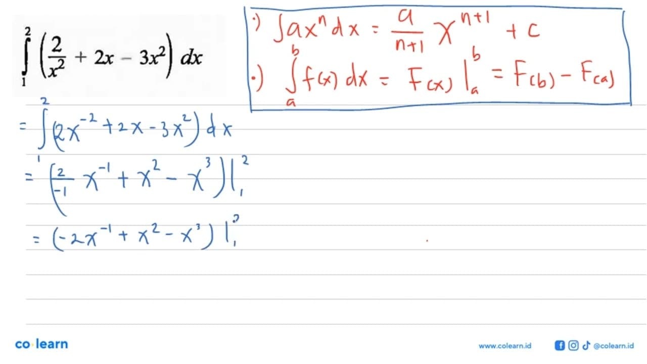 integral 1 2 (2/x^2+2x-3x^2) dx