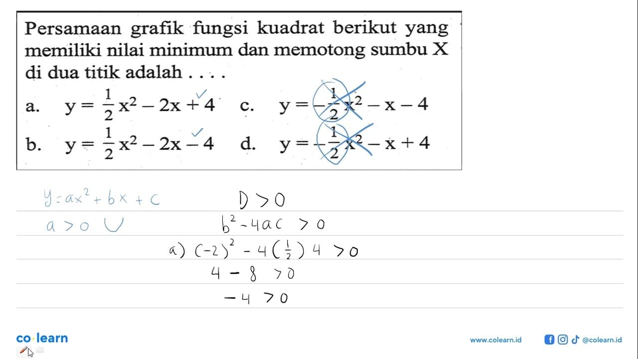 Persamaan fungsi kuadrat berikut yang grafik memiliki nilai