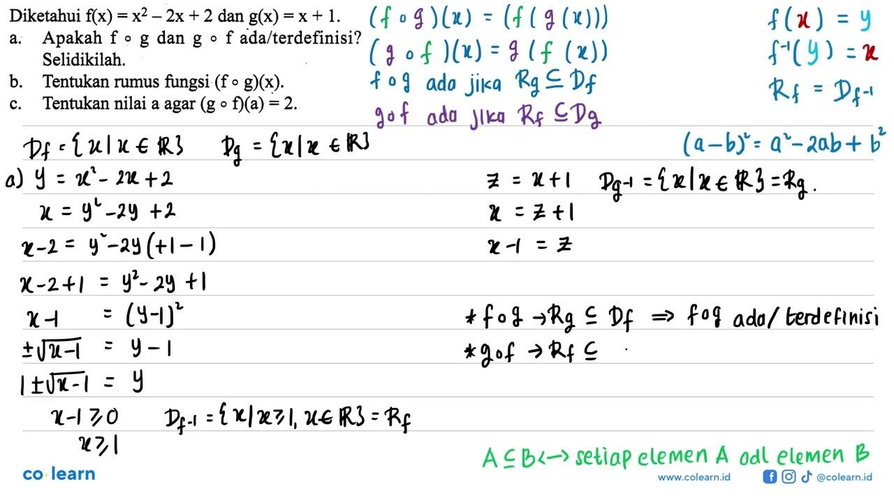 Diketahui f(x)=x^2-2x+2 dan g(x)=x+1 a. Apakah fog dan gof