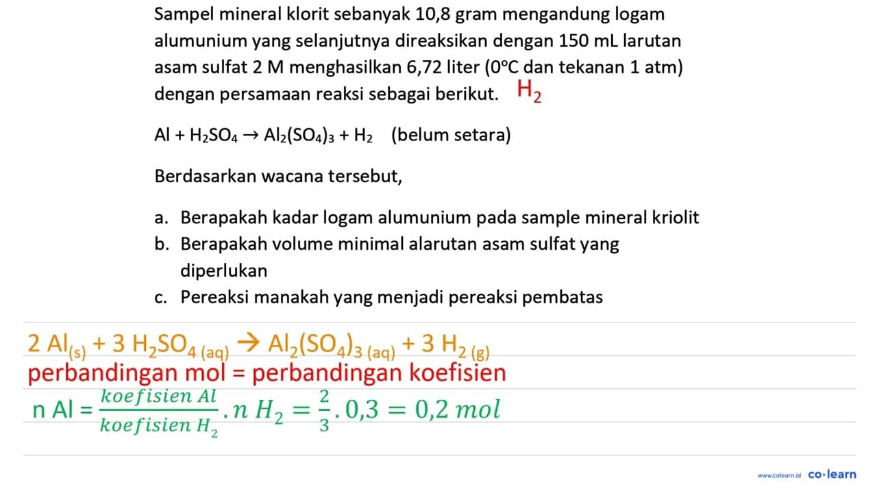 Sampel mineral klorit sebanyak 10,8 gram mengandung logam