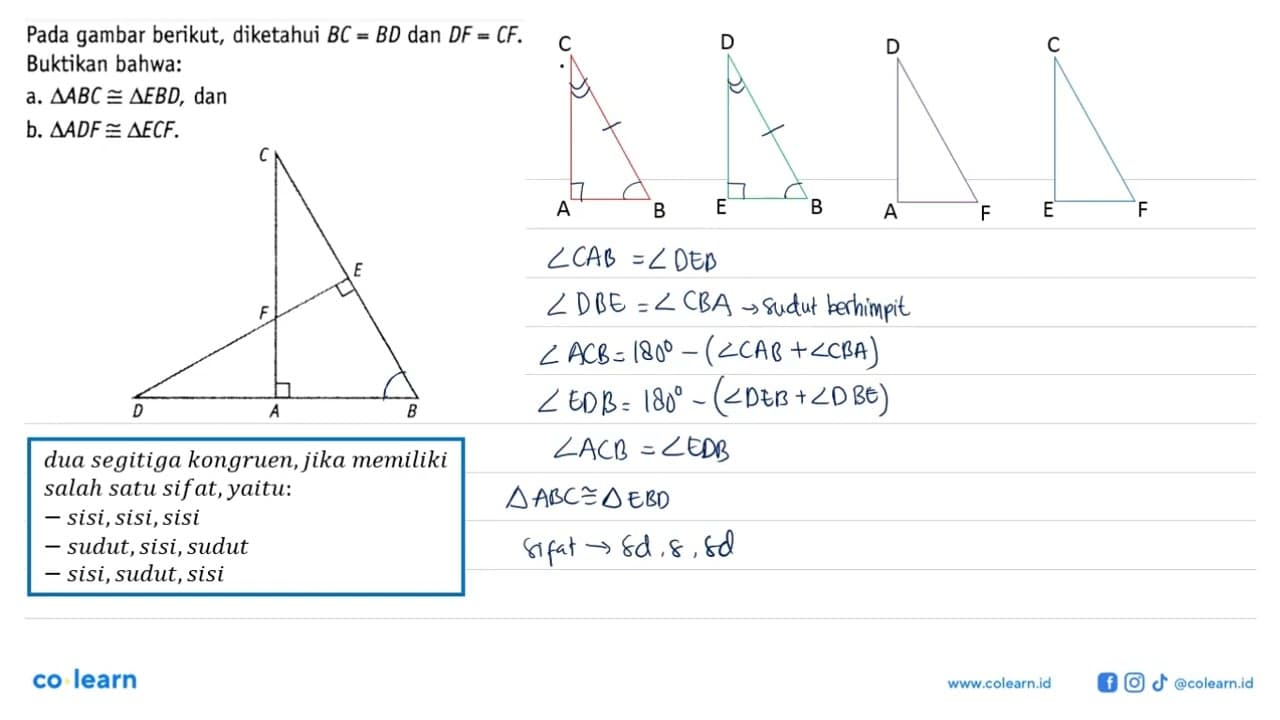 Pada gambar berikut, diketahui BC=BD dan DF=CF . Buktikan