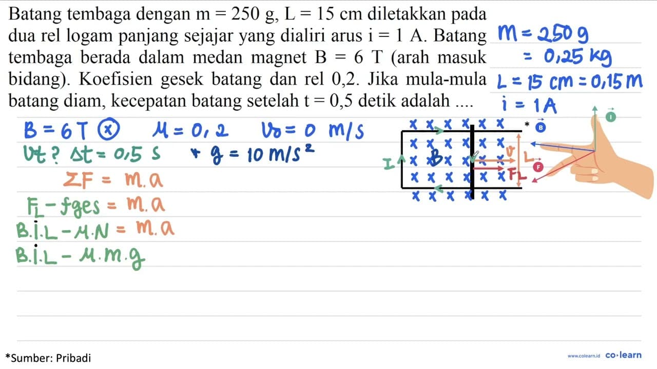 Batang tembaga dengan m=250 g, ~L=15 cm diletakkan pada dua