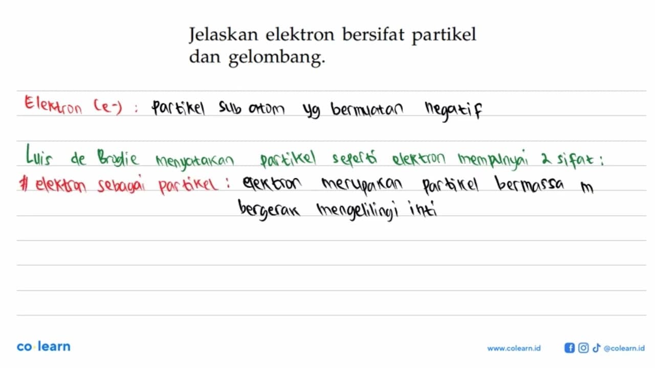 Jelaskan elektron bersifat partikel dan gelombang.