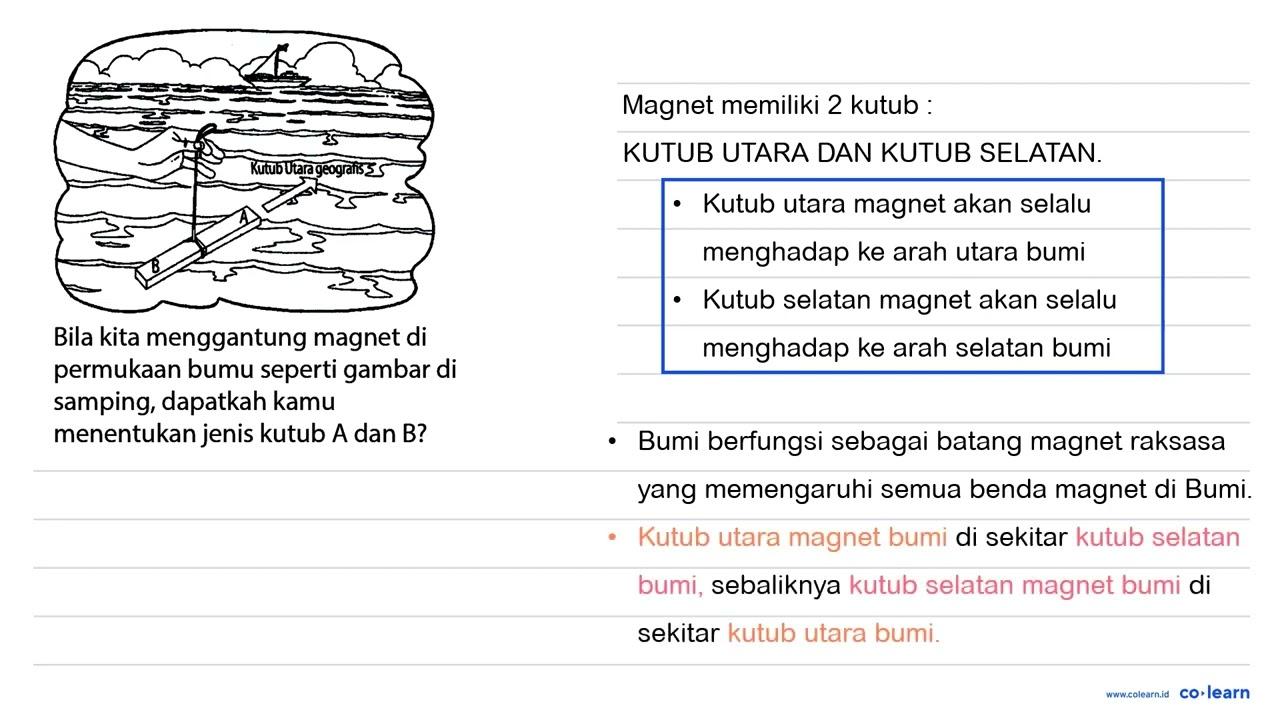 Bila kita menggantung magnet di permukaan bumu seperti