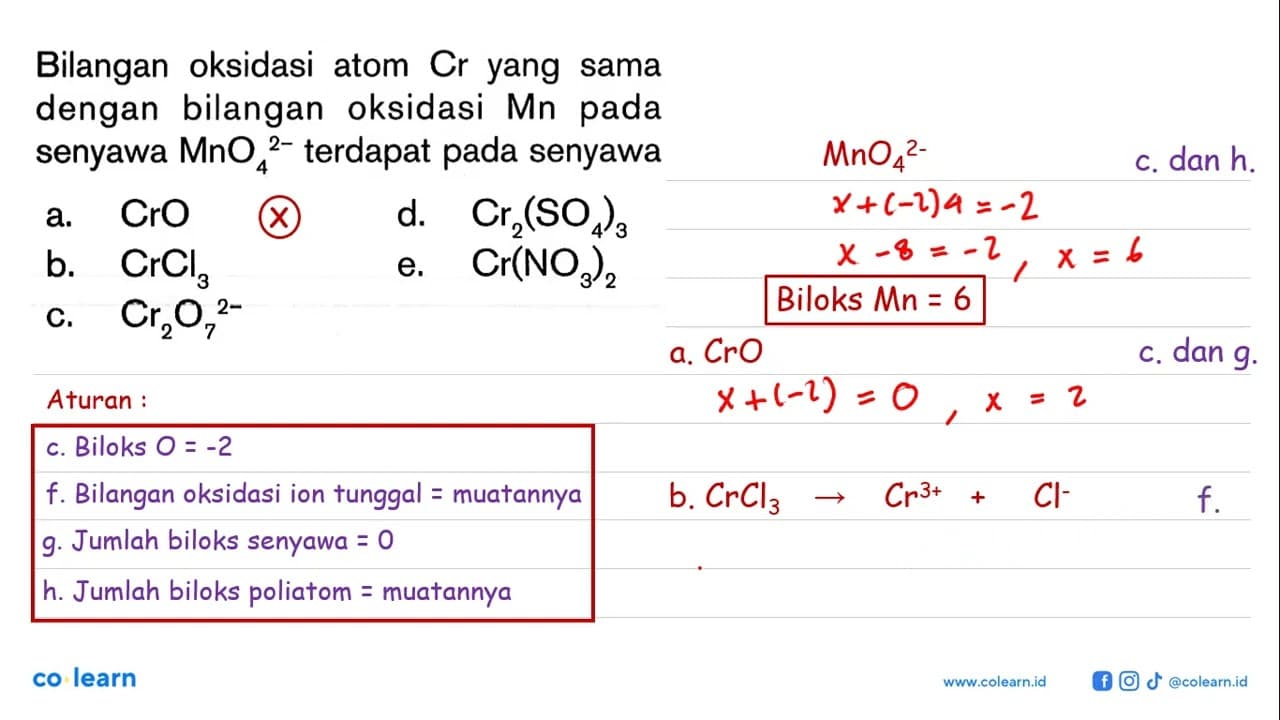 Bilangan oksidasi atom Cr yang sama dengan bilangan