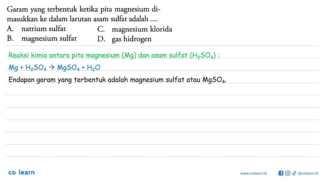 Garam yang terbentuk ketika pita magnesium dimasukkan ke