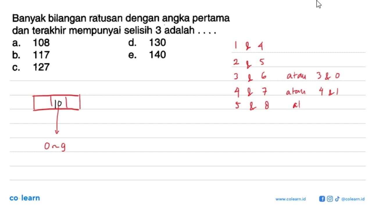 Banyak bilangan ratusan dengan angka pertama dan terakhir