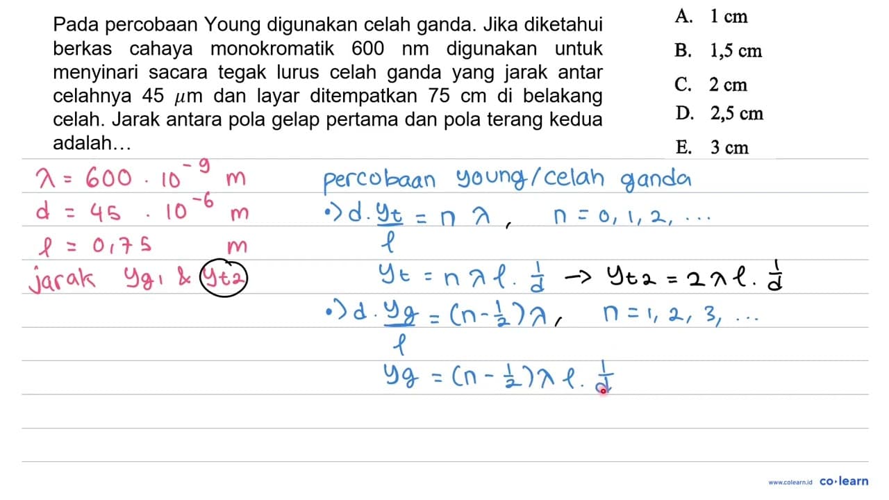 Pada percobaan Young digunakan celah ganda. Jika diketahui