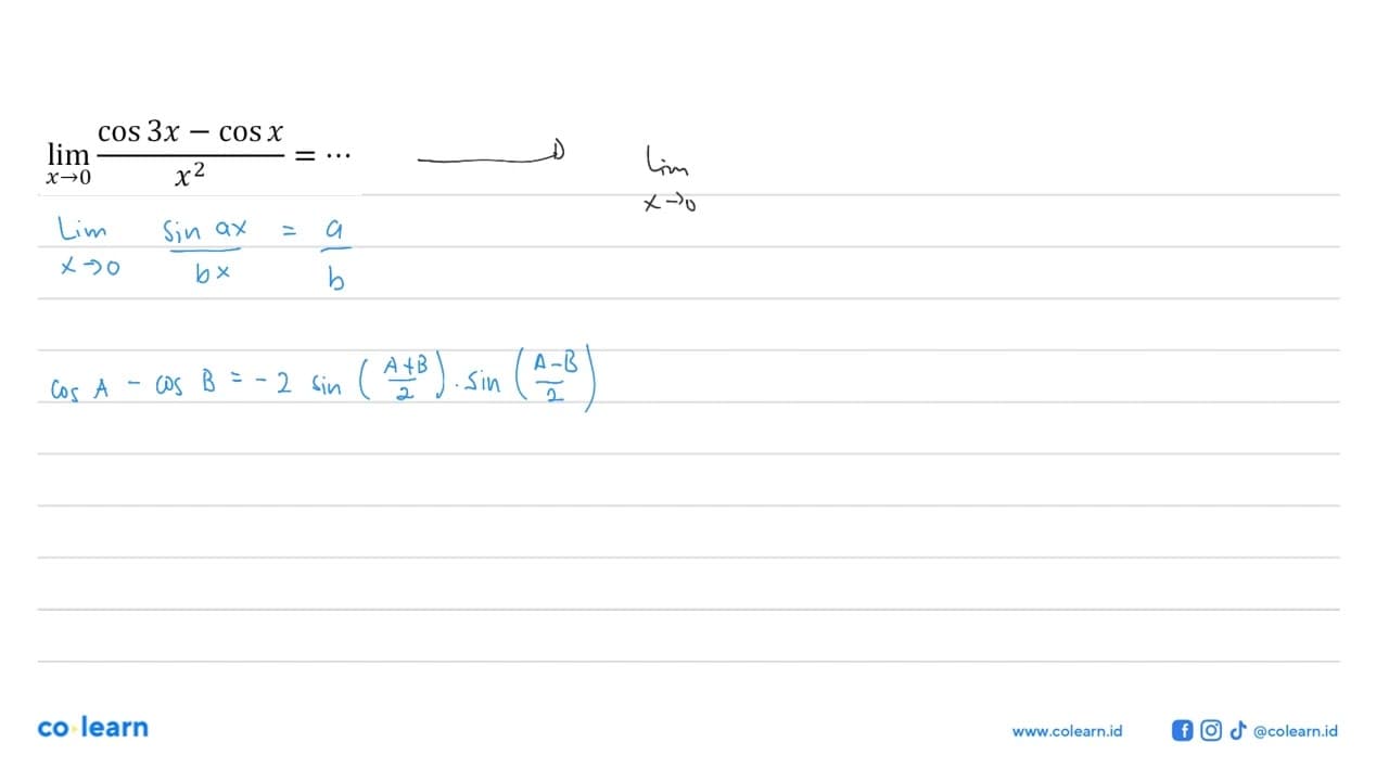 lim x->0 (cos3x-cosx)/(x^2)=...