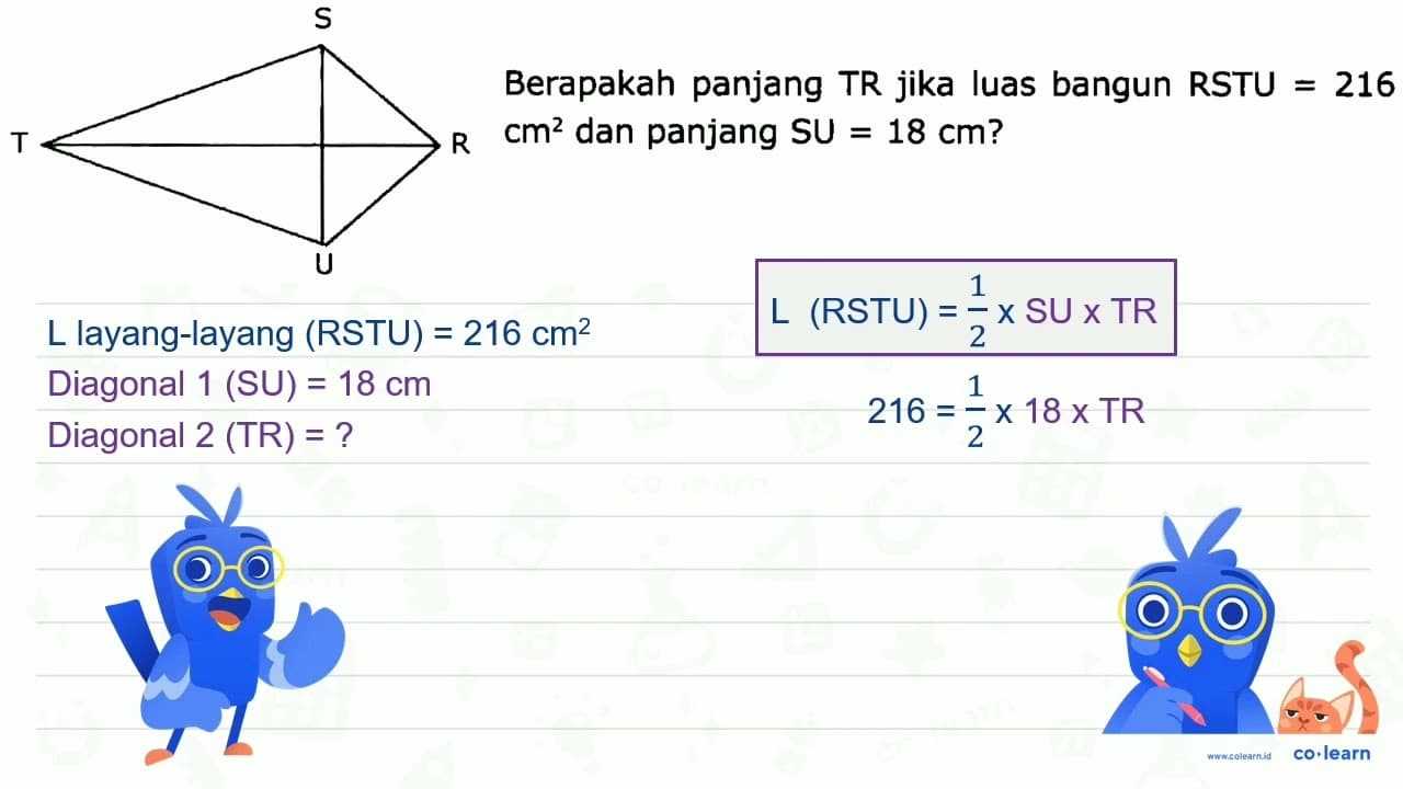 RSTU Berapakah panjang TR jika luas bangun RSTU = 216 cm^2