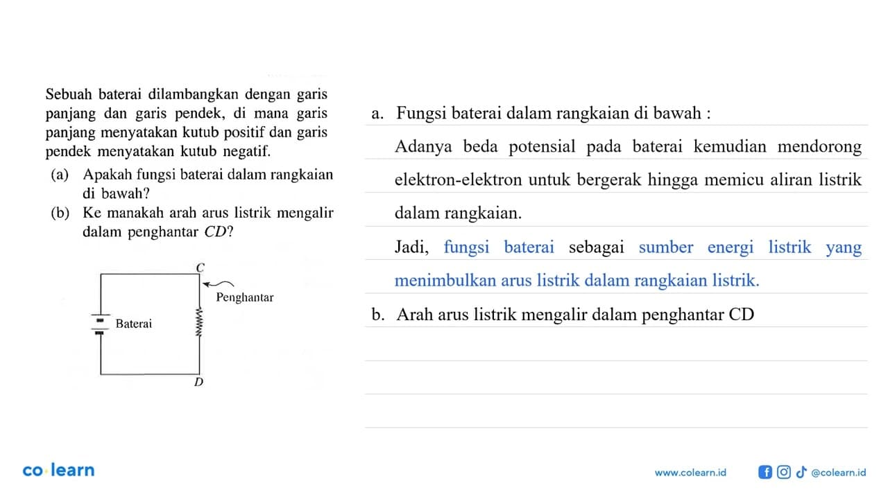 Sebuah baterai dilambangkan dengan garis panjang dan garis