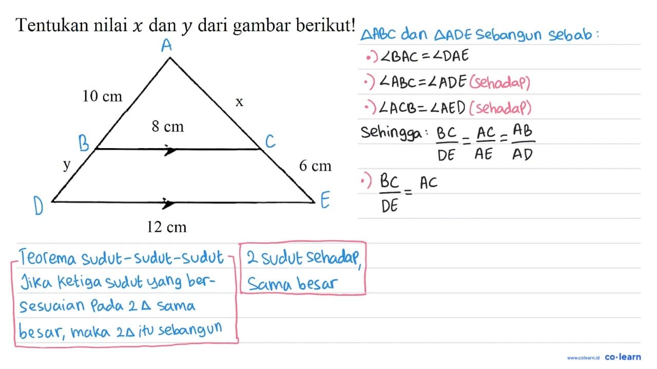 Tentukan nilai x dan y dari gambar berikut! 10 cm 8 cm x y