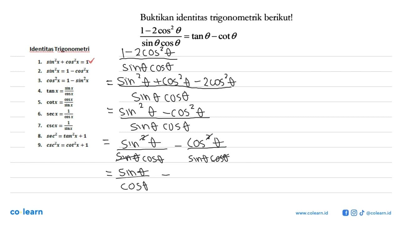 Buktikan identitas trigonometrik berikut!(1-2 cos ^2