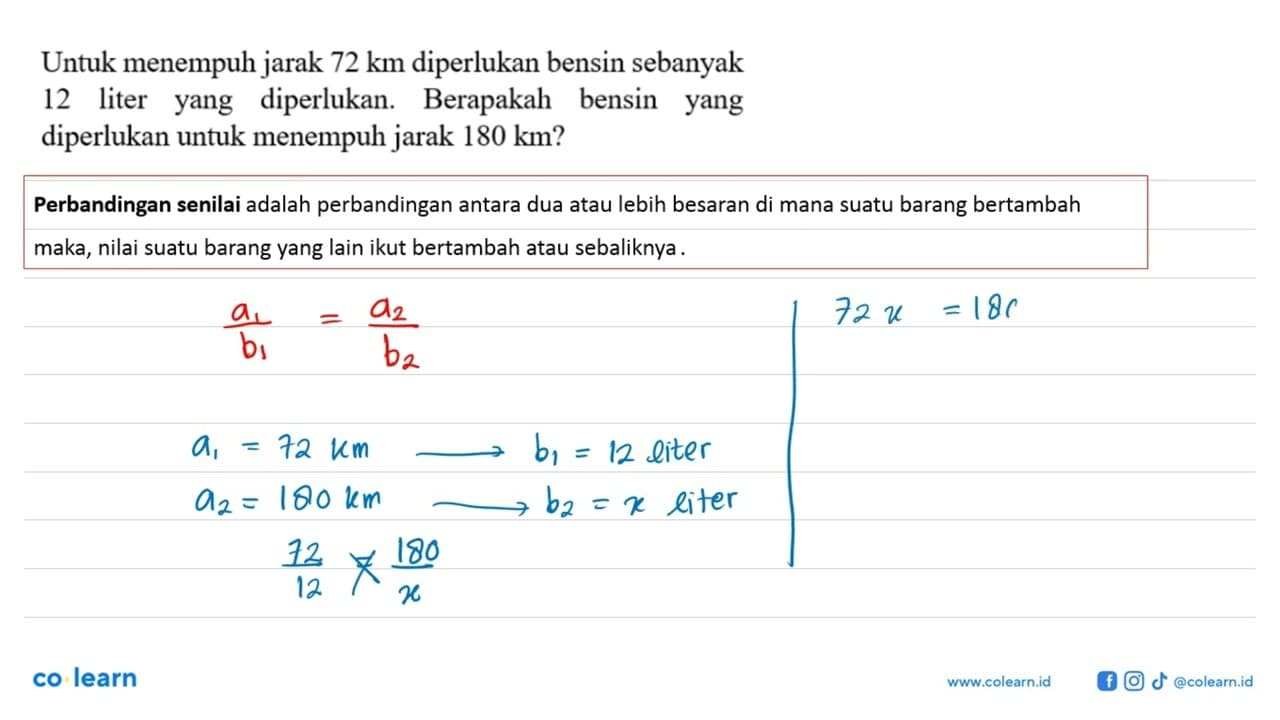 Untuk menempuh jarak 72 km diperlukan bensin sebanyak 12