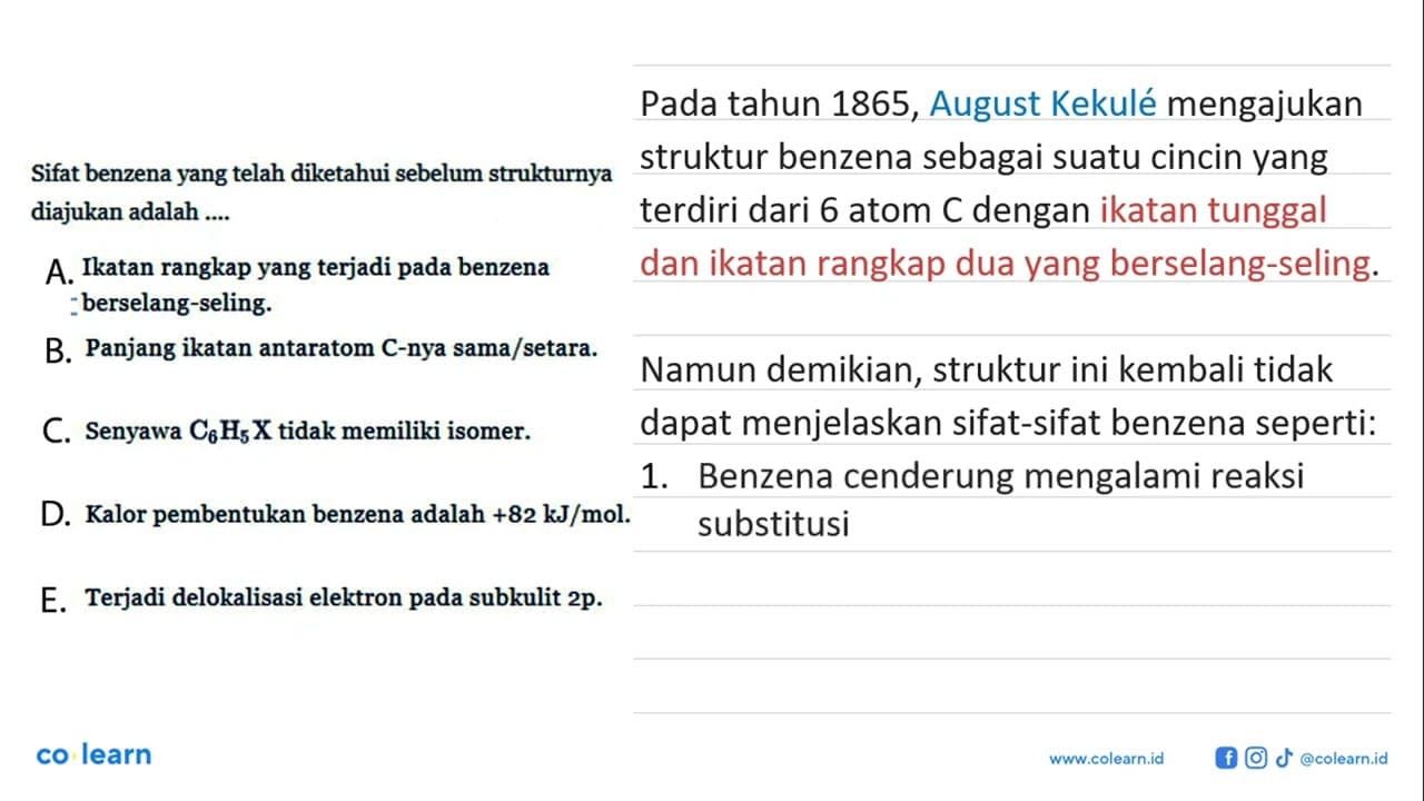 Sifat benzena yang telah diketahui sebelum strukturnya