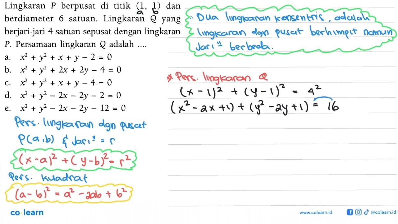 Lingkaran P berpusat di titik (1,1) dan berdiameter 6