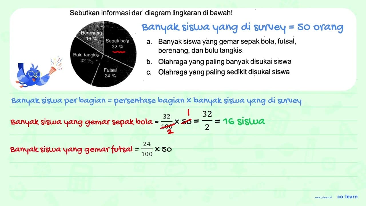 Sebutkan informasi dari diagram lingkaran di bawah! a.