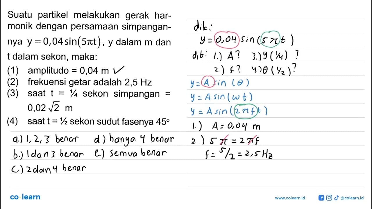 Suatu partikel melakukan gerak harmonik dengan persamaan