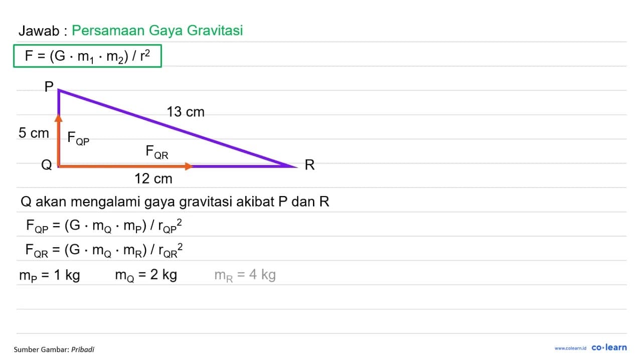 Tiga benda yaitu P, Q , dan R yang masing-masing bermassa 1