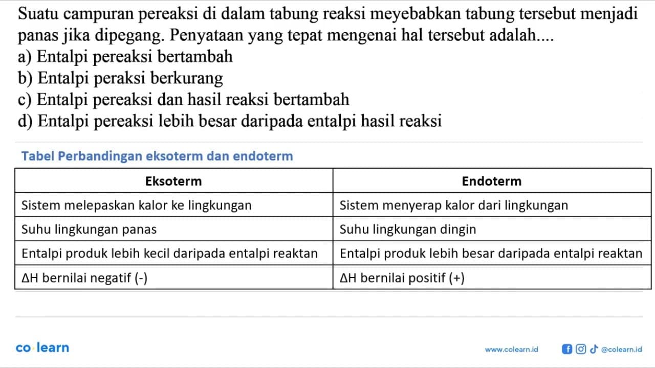 Suatu campuran pereaksi di dalam tabung reaksi meyebabkan