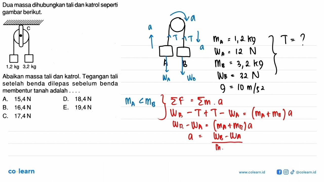 Dua massa dihubungkan tali dan katrol seperti gambar