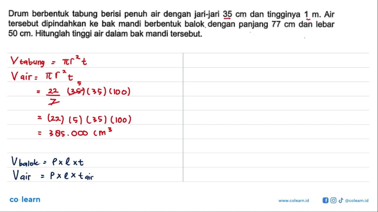 Drum berbentuk tabung berisi penuh air dengan jari-jari 35