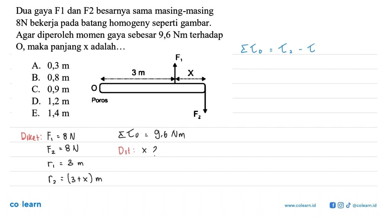 Dua gaya F1 dan F2 besarnya sama masing-masing 8 N bekerja