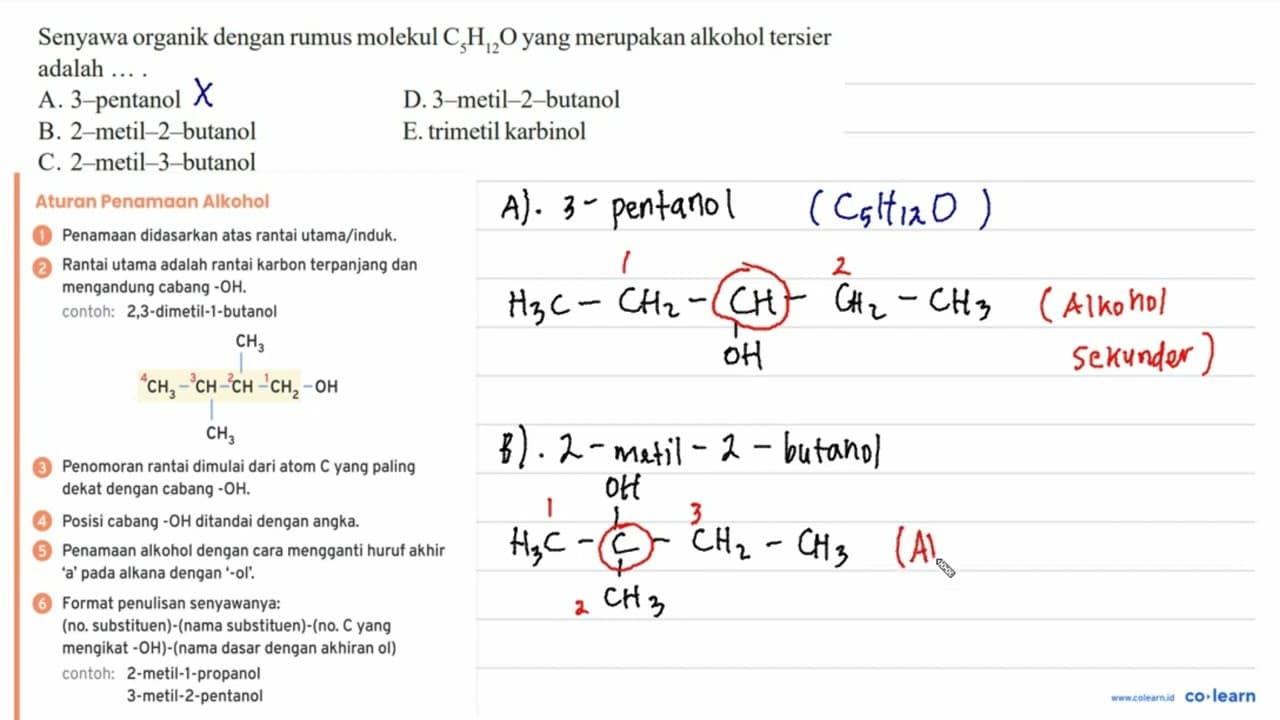 Senyawa organik dengan rumus molekul C5 H12 O yang