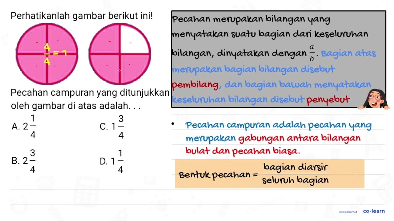 Perhatikanlah gambar berikut ini! Pecahan campuran yang