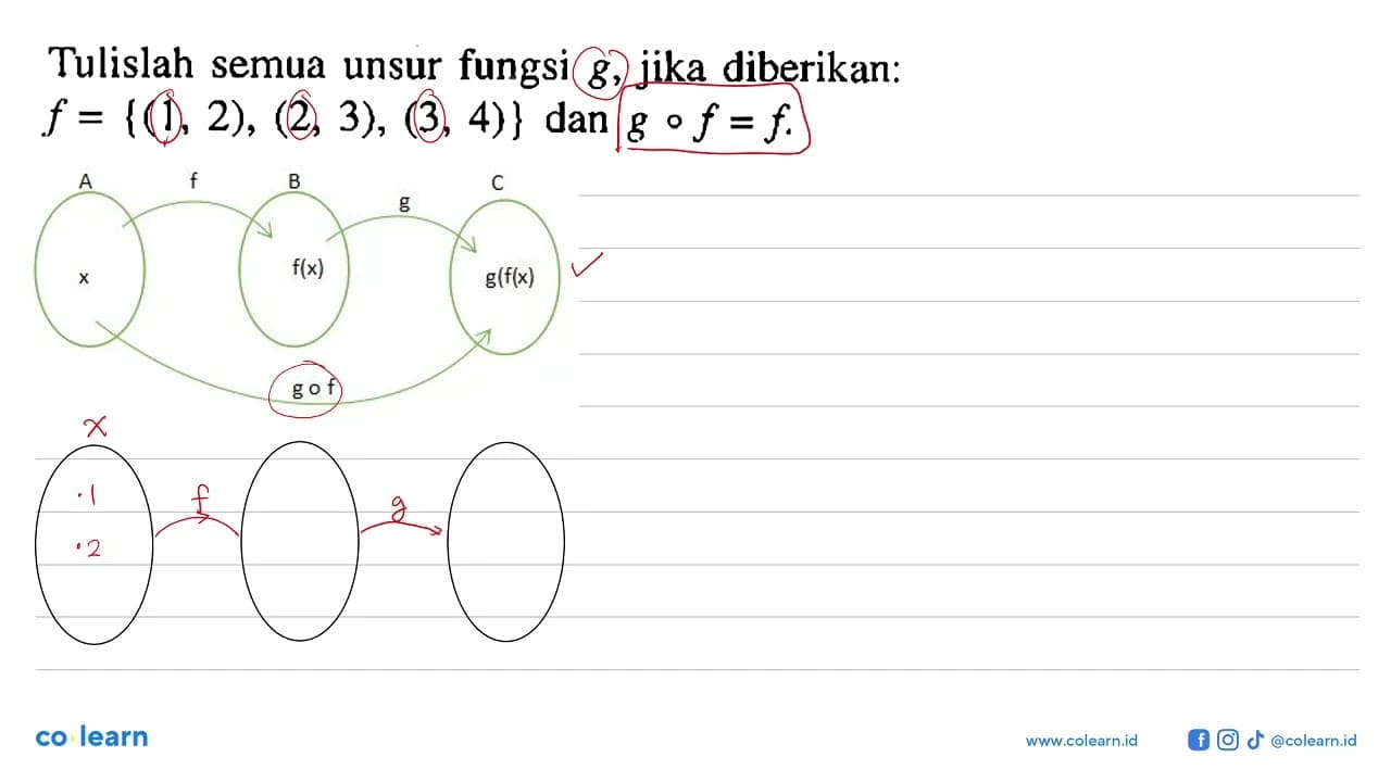 Tulislah semua unsur fungsi g, jika diberikan: f