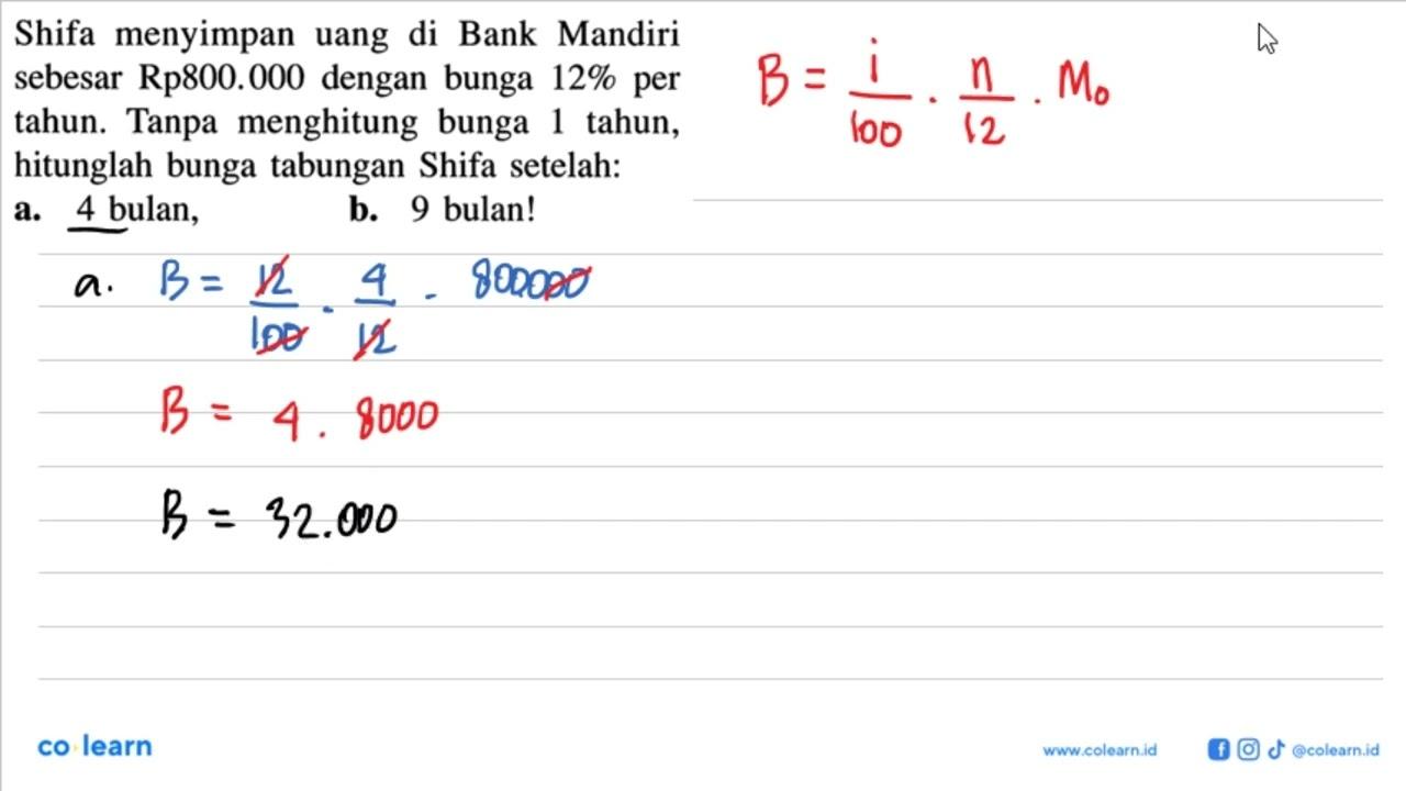 Shifa menyimpan uang di Bank Mandiri sebesar Rp800.000