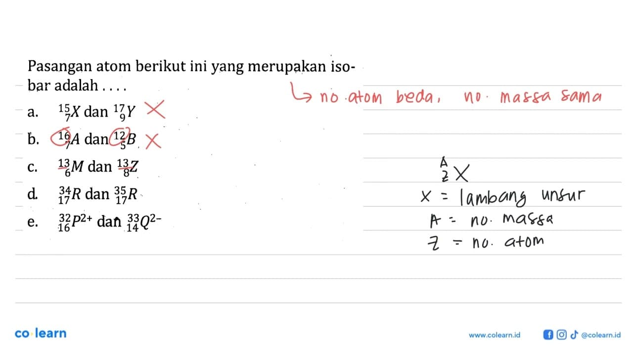 Pasangan atom berikut ini yang merupakan isobar adalah