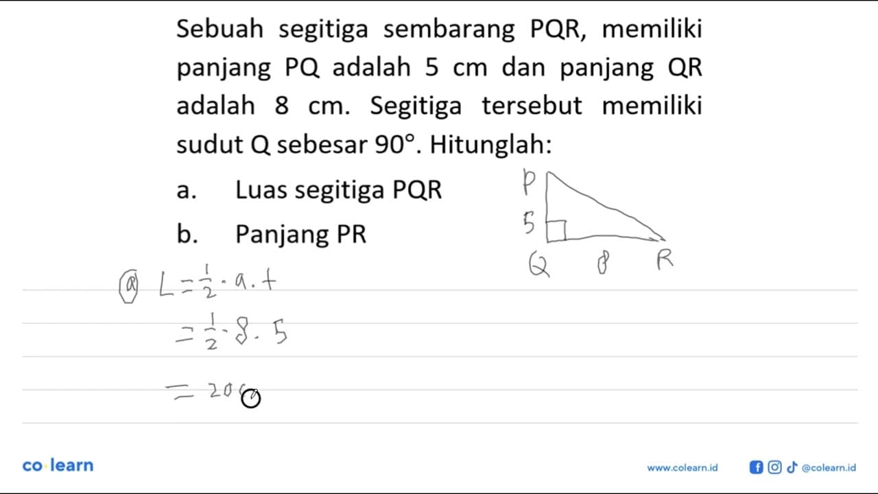 Sebuah segitiga sembarang PQR, memiliki panjang PQ adalah 5