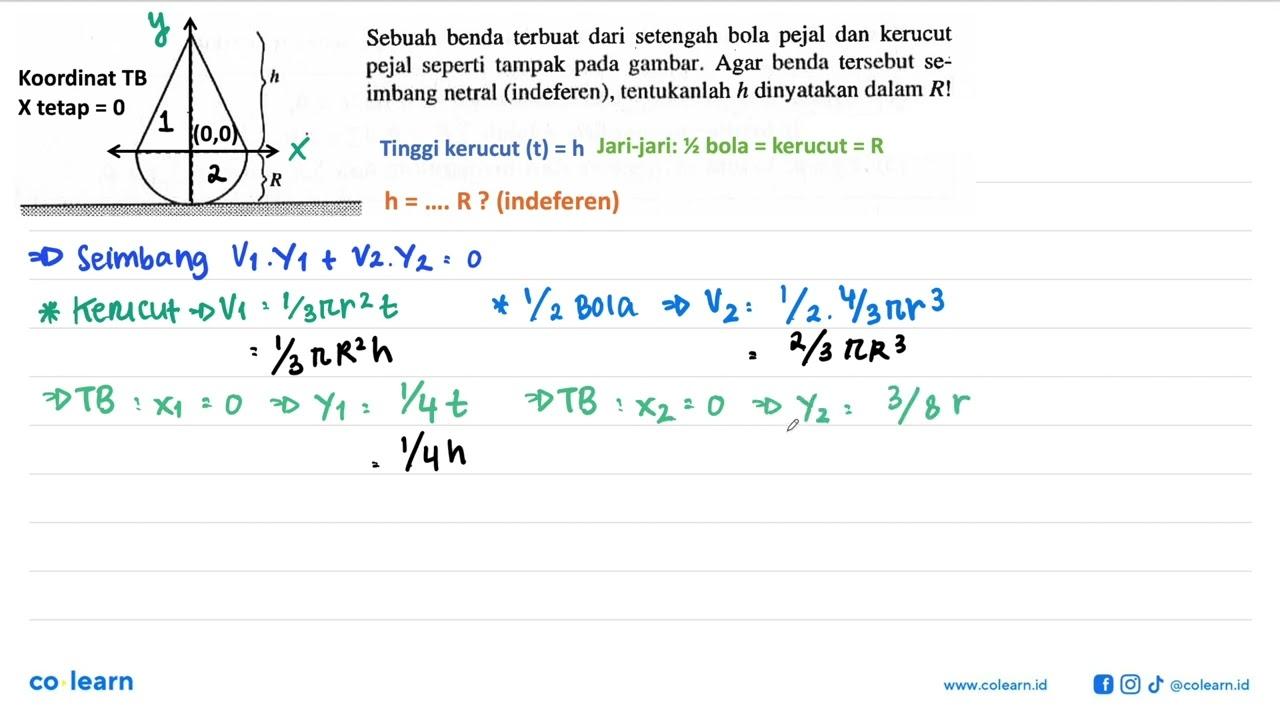 Sebuah benda terbuat dari setengah bola pejal dan kerucut