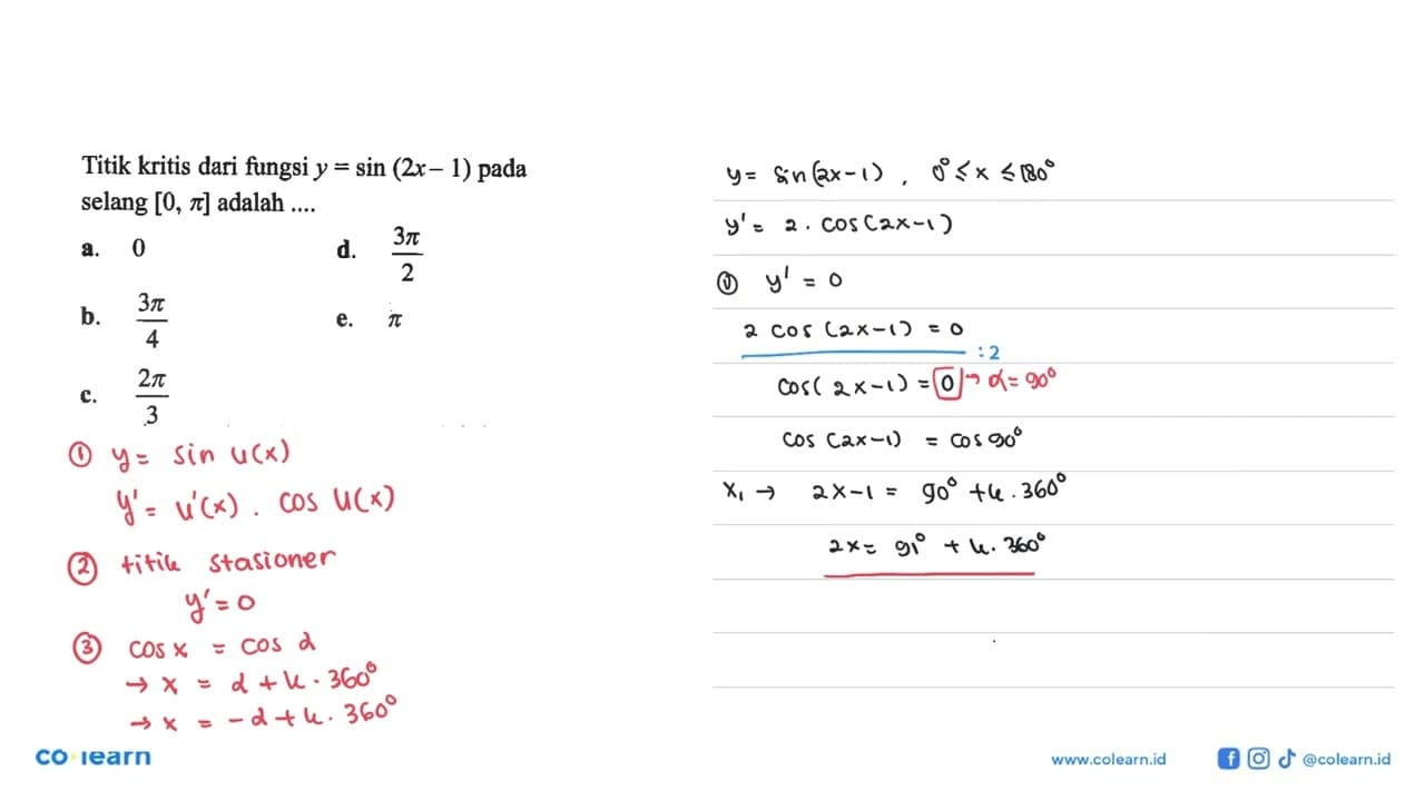 Titik kritis dari fungsi y = sin (2x -1) pada selang [0,